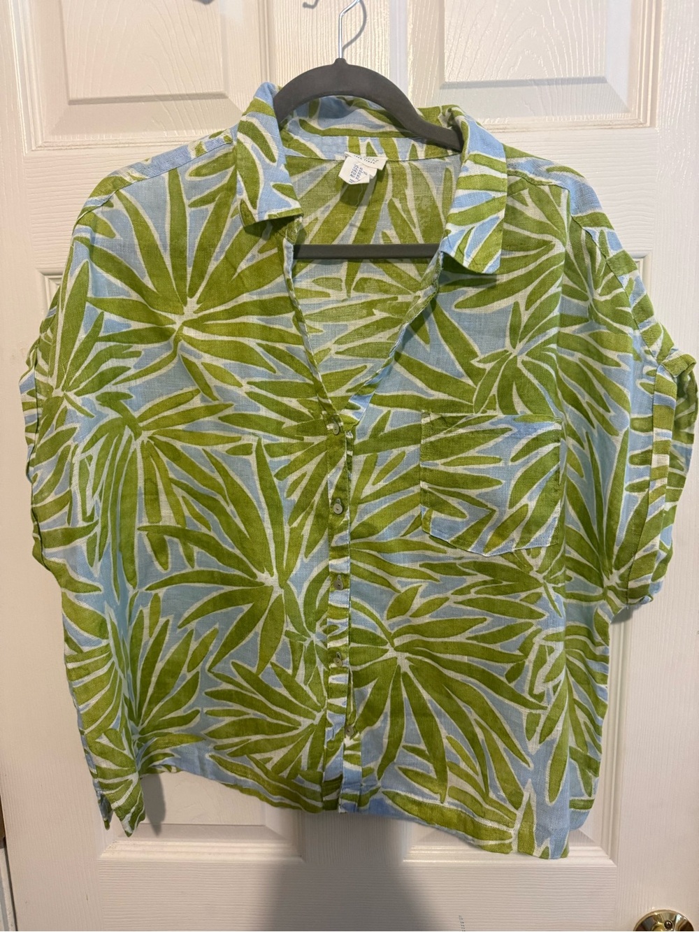 Sigrid Olsen Green Palm-Print Button Down Shirt